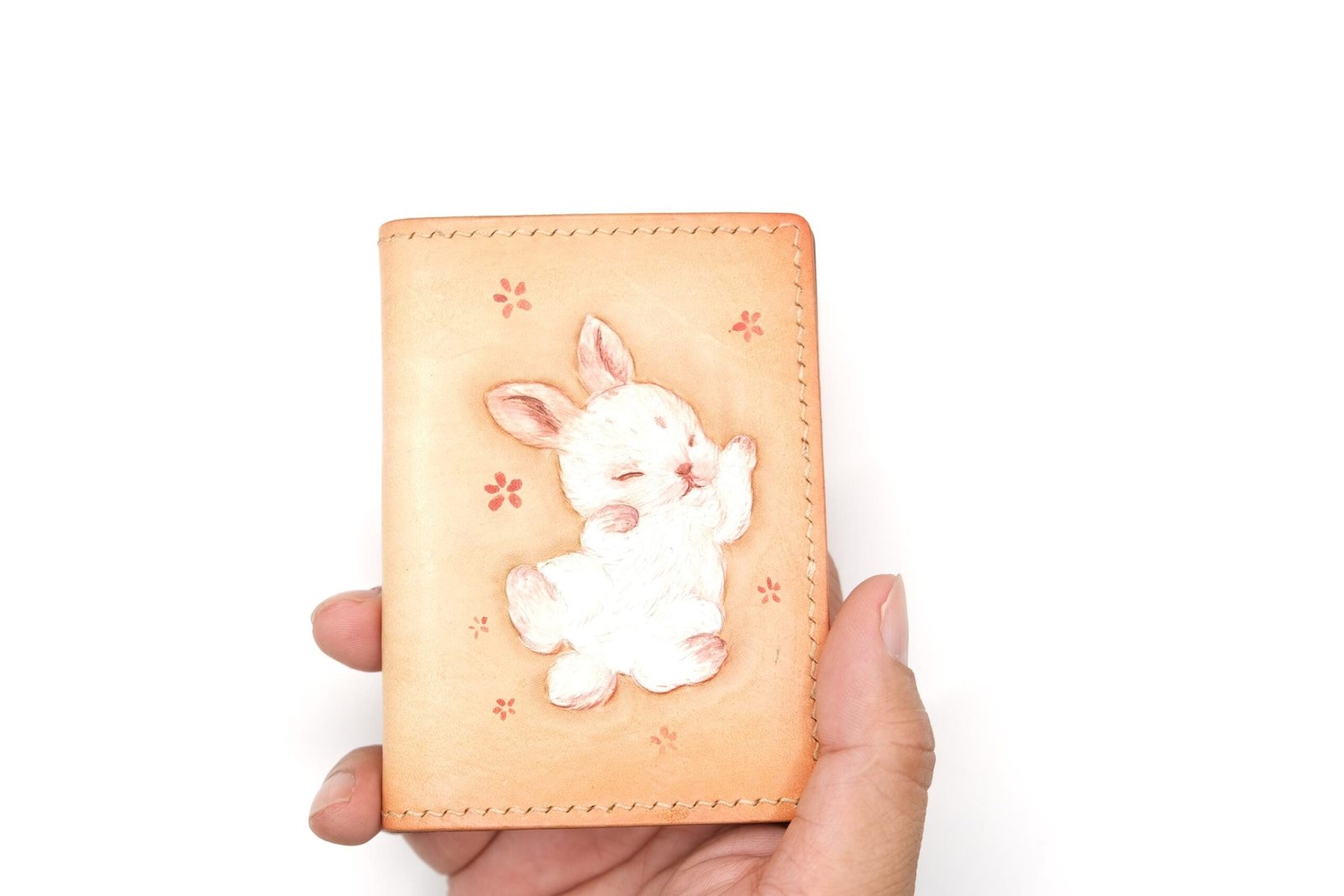 Mini Leather Wallet with Hand-Carved Bunny – Handmade Minimalist Wallet, Cute Bunny Gift - Image 6