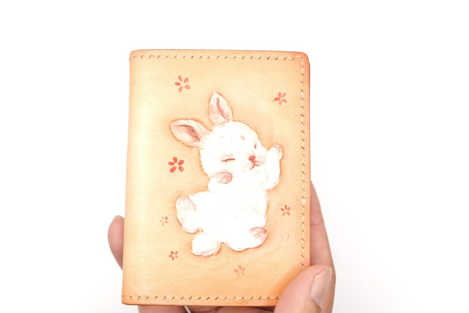 Mini Leather Wallet with Hand-Carved Bunny – Handmade Minimalist Wallet, Cute Bunny Gift - Image 10