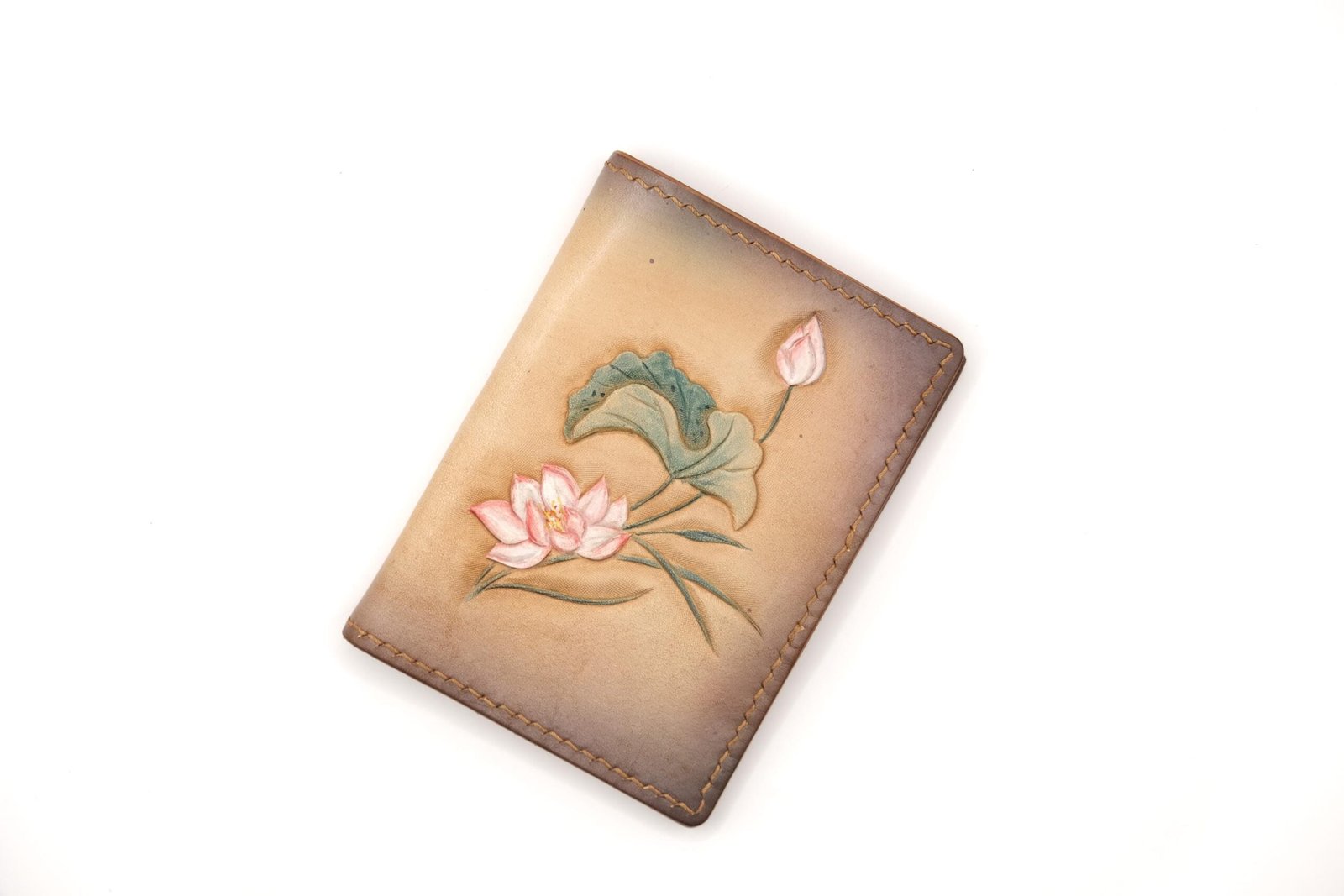 Mini Leather Wallet with Hand-Carved Lotus Flower – Handmade Leather Wallet, Minimalist Wallet, Botanical Gift - Image 4