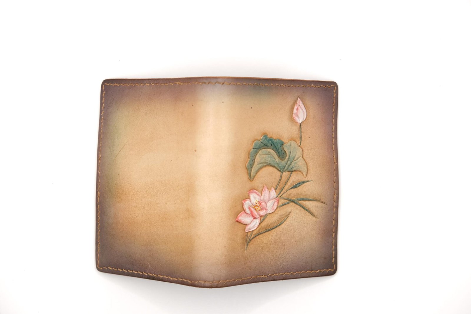Mini Leather Wallet with Hand-Carved Lotus Flower – Handmade Leather Wallet, Minimalist Wallet, Botanical Gift - Image 5