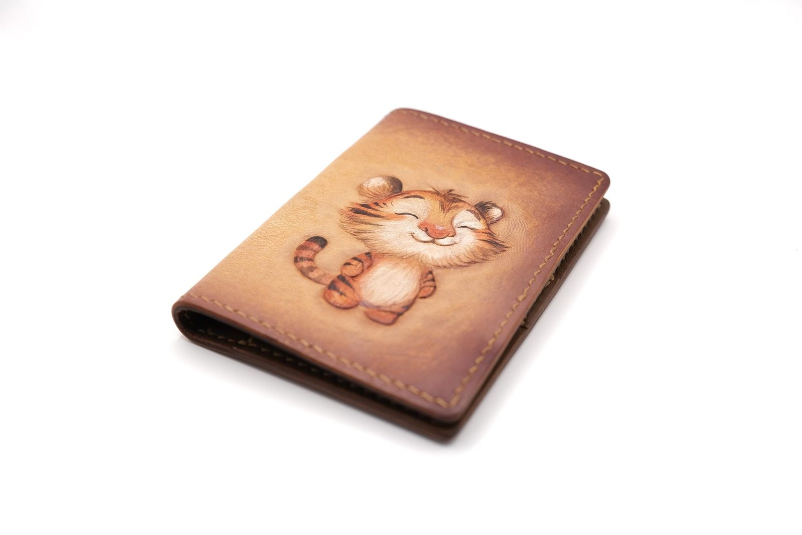 Mini Leather Wallet with Hand-Carved Tiger Cub – Handmade Leather Wallet, Cute Tiger Gift - Image 2