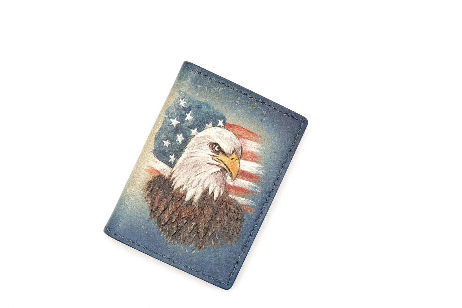 Mini Leather Wallet with Hand-Carved Eagle – Handmade Leather Wallet, USA Gift for Him - Image 3