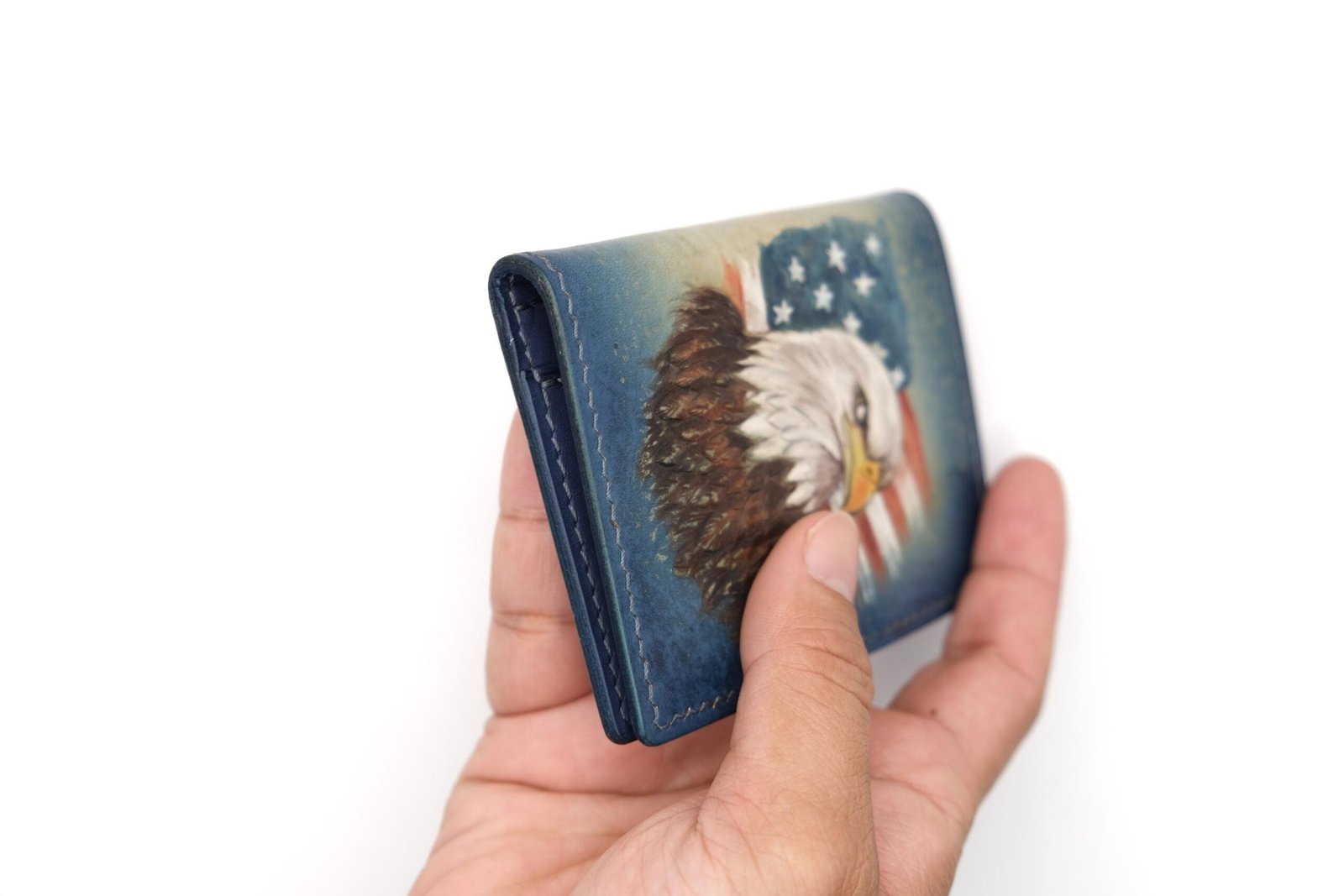 Mini Leather Wallet with Hand-Carved Eagle – Handmade Leather Wallet, USA Gift for Him - Image 6