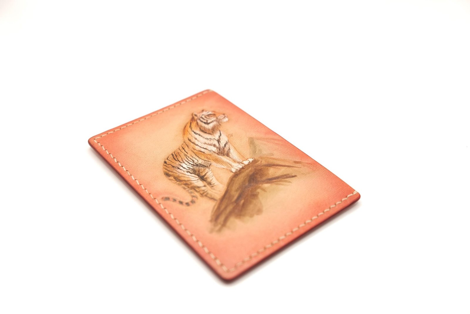 Leather Card Holder with Hand-Carved Tiger – Handmade Minimalist Wallet, Strength Symbol Gift for Him - Image 4