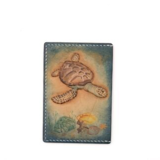 Leather Card Holder with Sea Turtle – Hand-Carved Ocean Wallet, Hawaiian Marine Life Art, Gift for Ocean Lovers