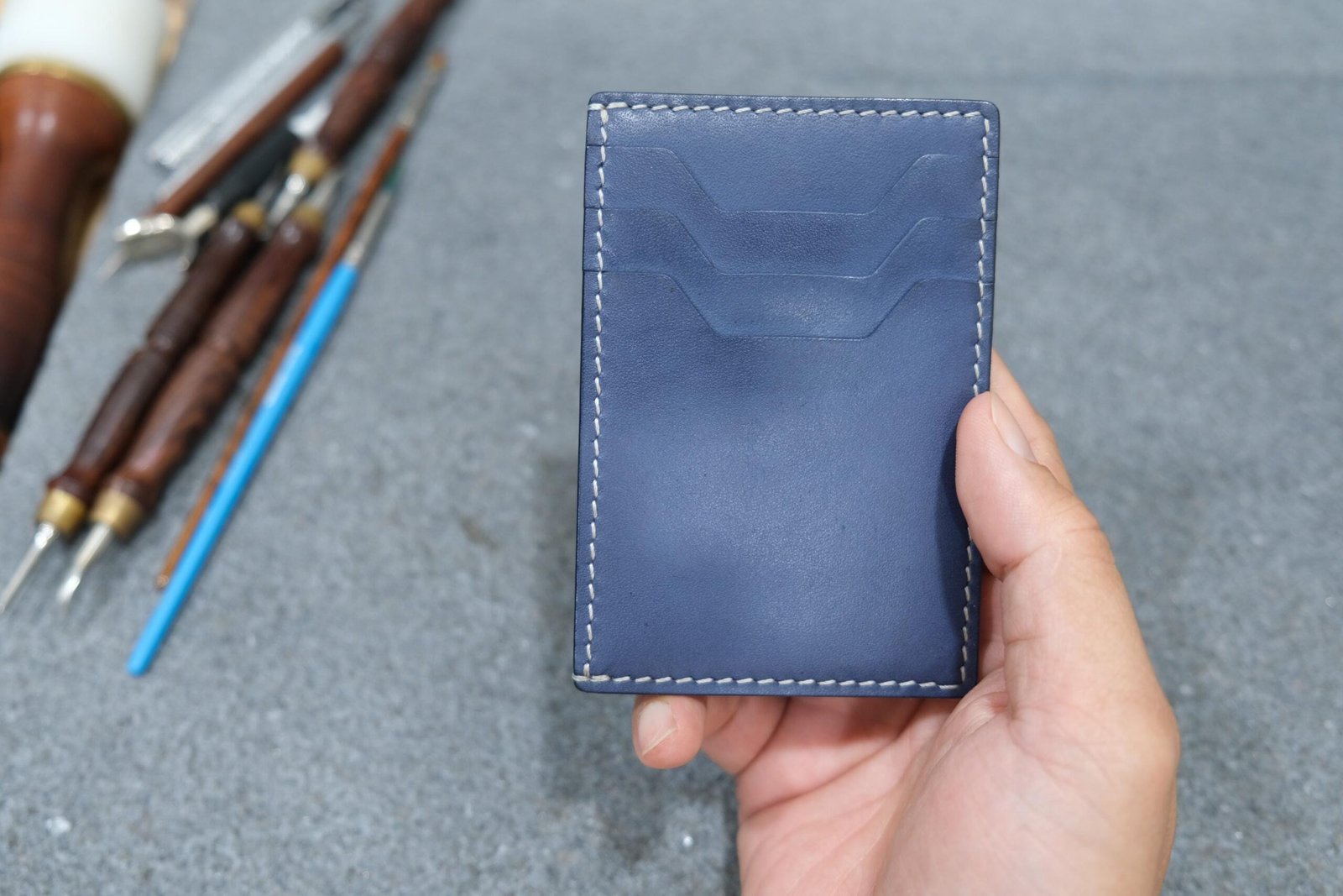 Leather Card Holder with Hand-Carved Clownfish – Ocean Art Leather Wallet, Gift for Him or Her - Image 5