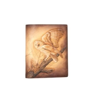 Tall Bifold Leather Wallet with Hand-Carved Barn Owl – Owl Leather Wallet – Woodland Animal Gift – Rustic Wallet