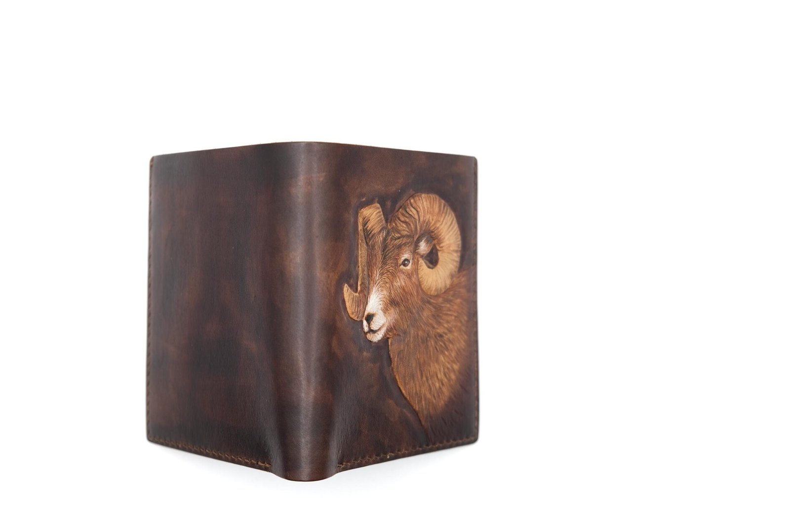 Tall Bifold Leather Wallet with Hand-Carved Ram – Rugged Wildlife Gift – Rustic Men's Wallet - Image 6