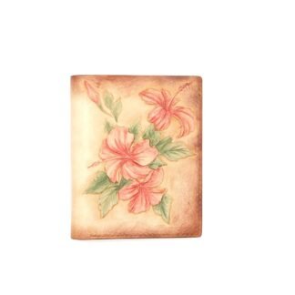 Tall Bifold Leather Wallet with Hibiscus Flowers – Hand-Carved Hawaiian Wallet – Aloha Wallet