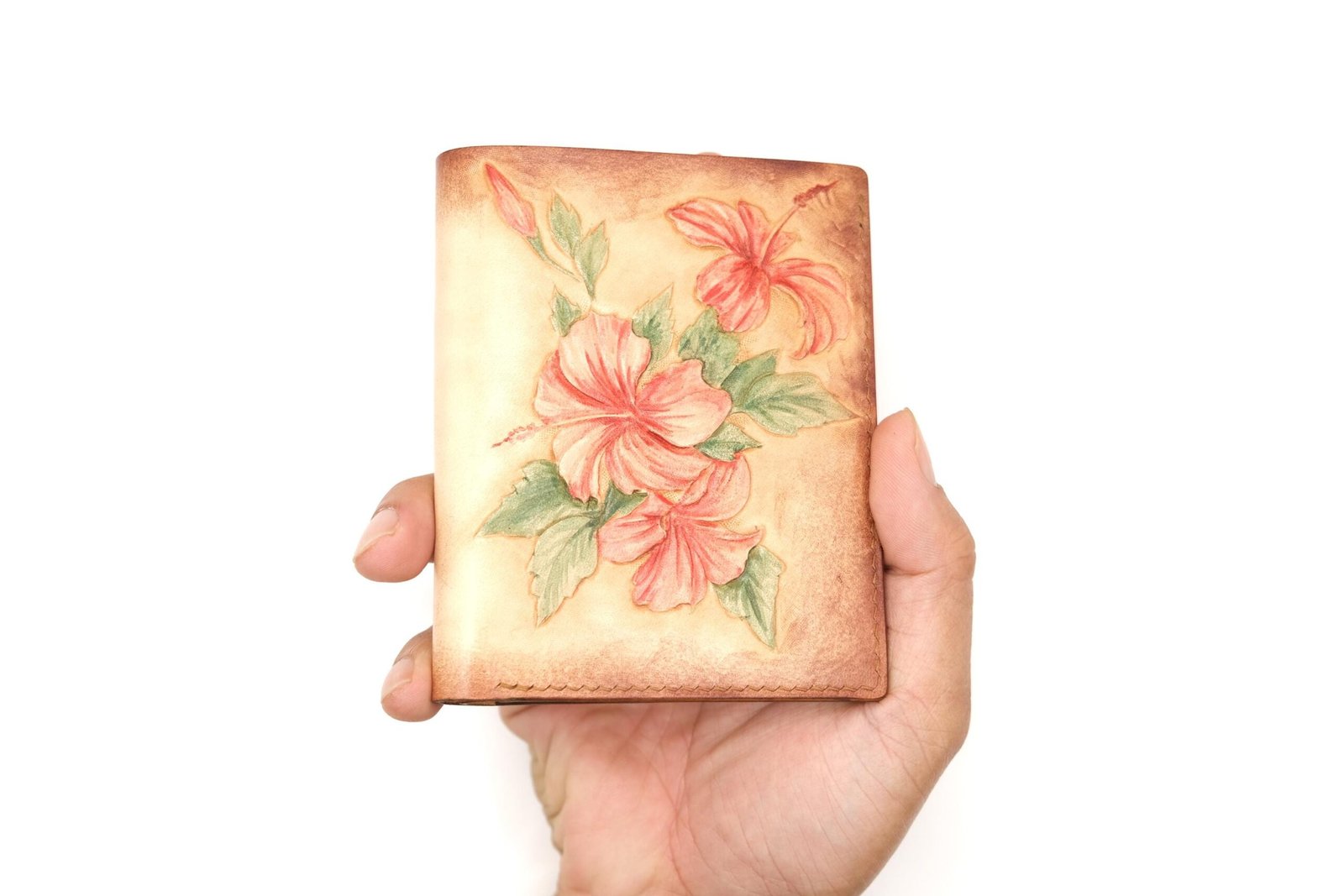 Tall Bifold Leather Wallet with Hibiscus Flowers – Hand-Carved Hawaiian Wallet – Aloha Wallet - Image 5