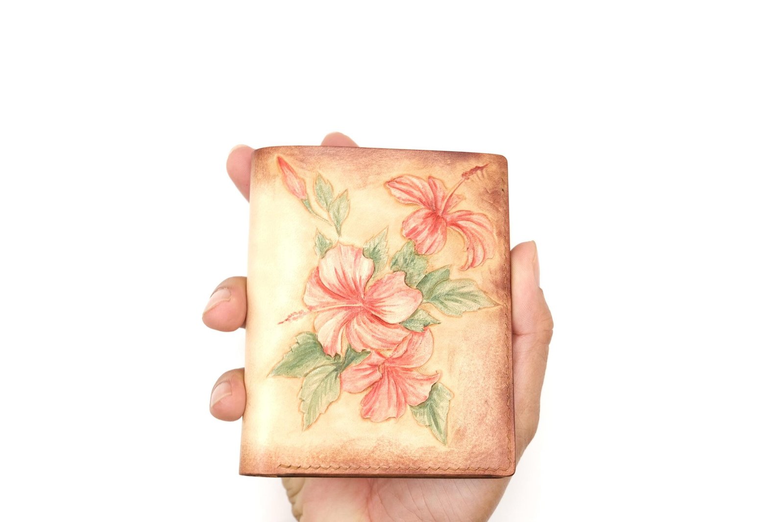 Tall Bifold Leather Wallet with Hibiscus Flowers – Hand-Carved Hawaiian Wallet – Aloha Wallet - Image 9