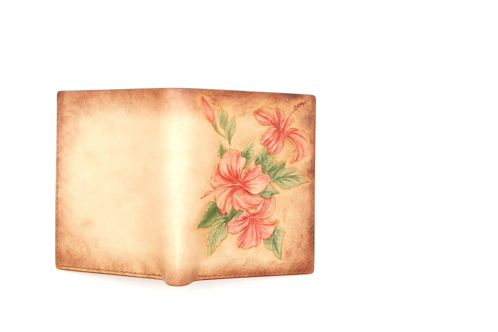 Tall Bifold Leather Wallet with Hibiscus Flowers – Hand-Carved Hawaiian Wallet – Aloha Wallet - Image 8