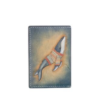 Leather Card Holder with Hand-Carved Whale in Sweater – Whale Wallet – Ocean Lover Gift – Minimalist Wallet