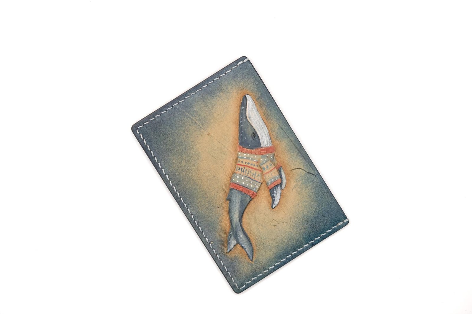 Leather Card Holder with Hand-Carved Whale in Sweater – Whale Wallet – Ocean Lover Gift – Minimalist Wallet - Image 10