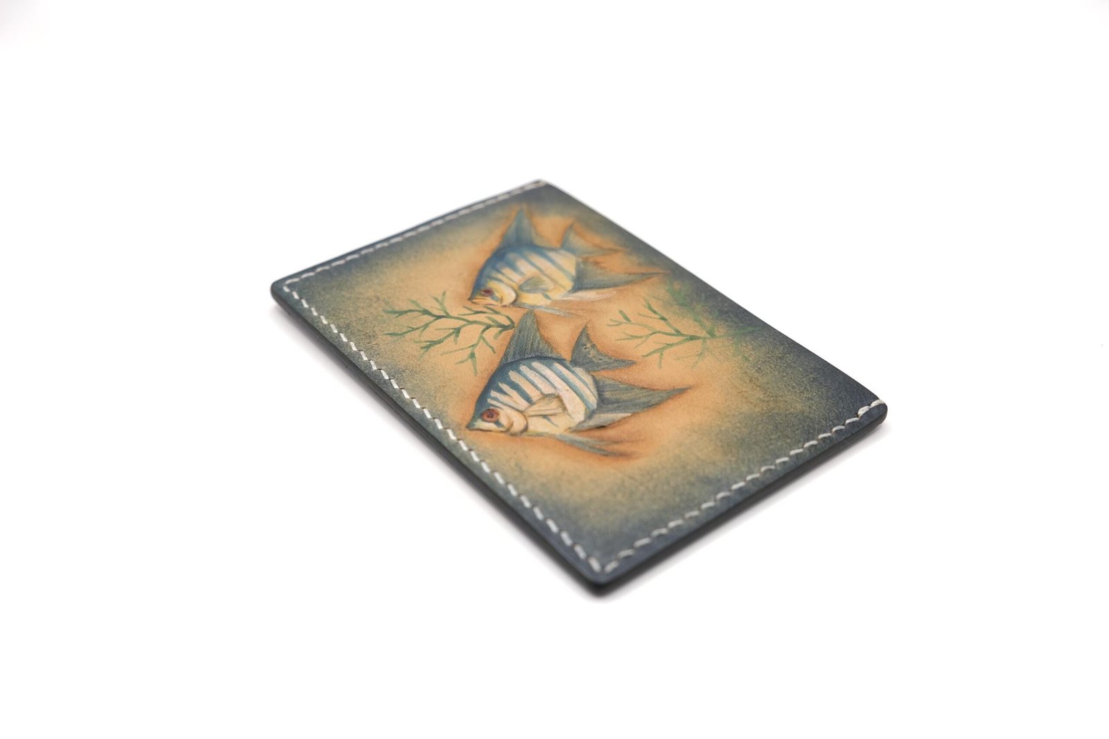Hand-Carved Leather Card Holder with Twin Fish – Marine Gift for Him or Her - Image 6