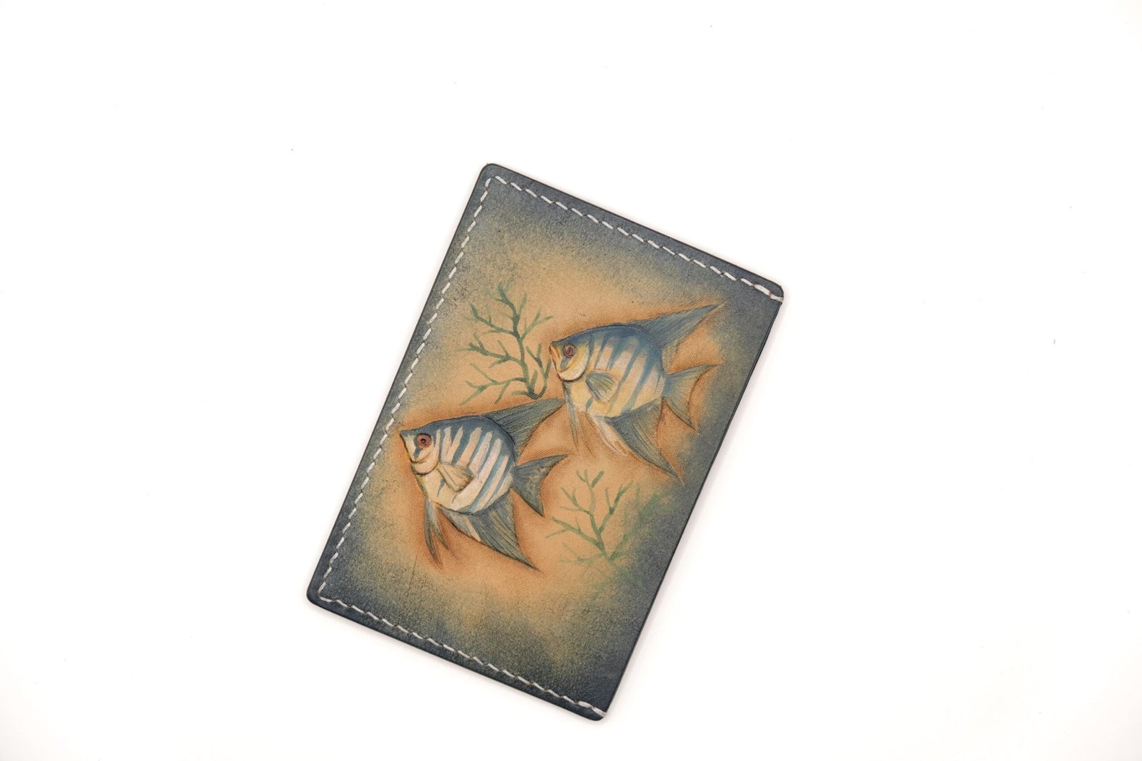 Hand-Carved Leather Card Holder with Twin Fish – Marine Gift for Him or Her - Image 5