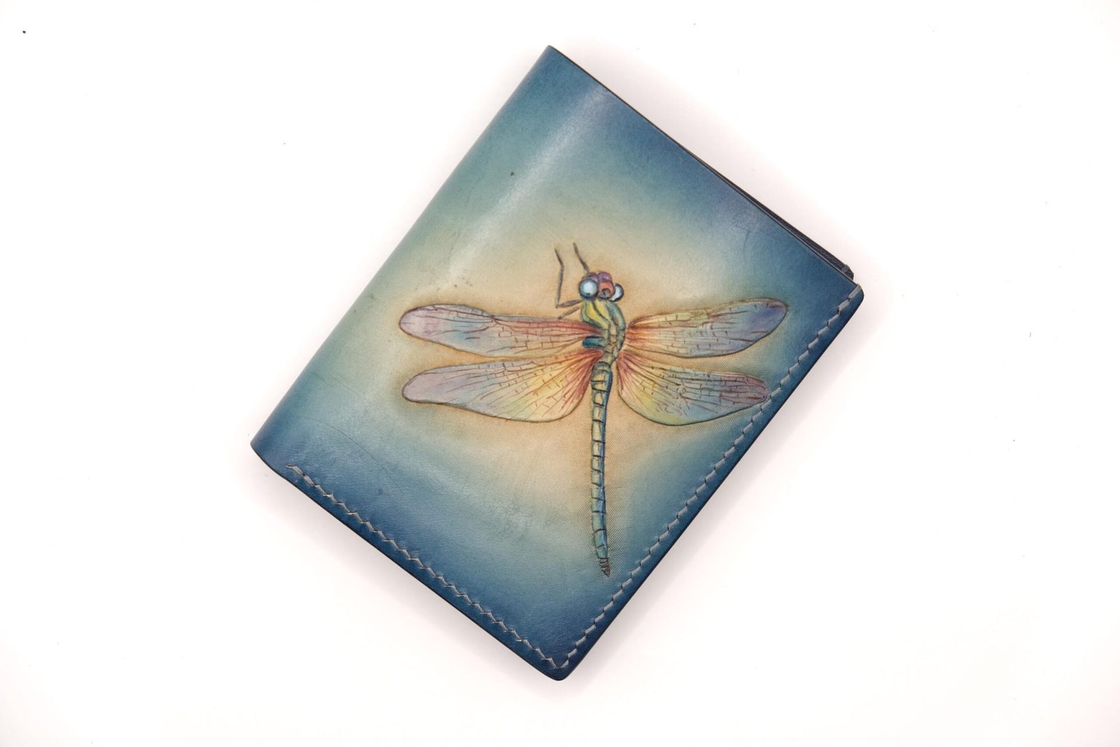 Vertical Bifold Leather Wallet with Hand-Carved Dragonfly – Handmade & Unique Leather Wallet for Her - Image 6