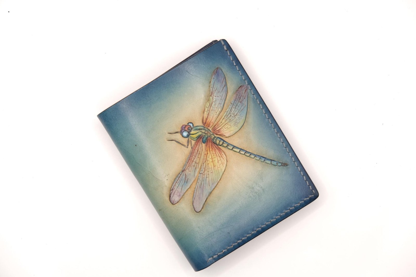 Vertical Bifold Leather Wallet with Hand-Carved Dragonfly – Handmade & Unique Leather Wallet for Her - Image 5