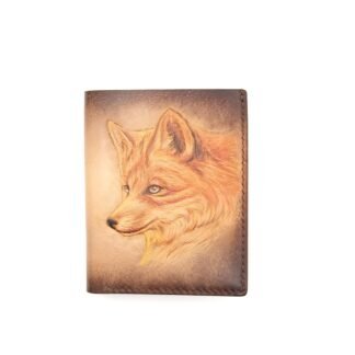 Vertical Bifold Leather Wallet with Hand-Carved Fox – Handmade Leather Wallet, Woodland Animal Gift, Nature Art Wallet for Him or Her
