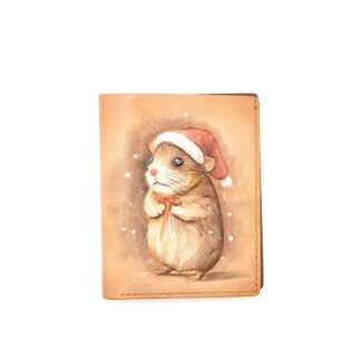 Vertical Bifold Leather Wallet with Hand-Carved Christmas Hamster – Holiday, Winter Art Wallet