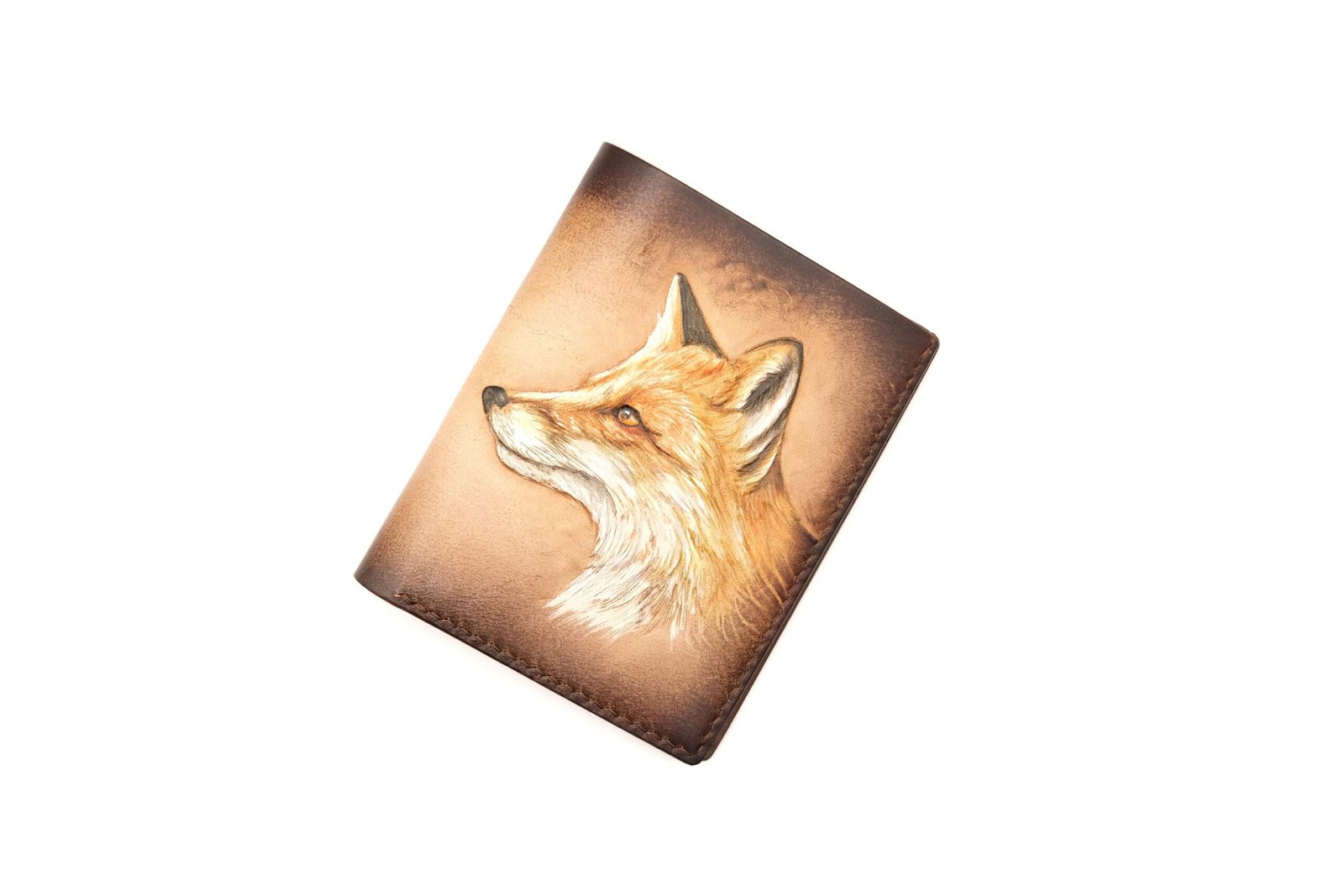 Vertical Bifold Leather Wallet with Hand-Carved Fox – Fox Art Wallet for Him or Her - Image 3