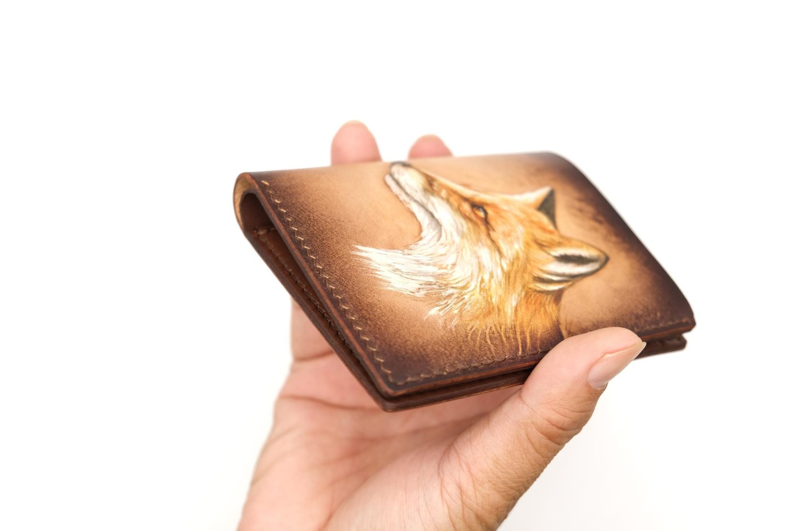Vertical Bifold Leather Wallet with Hand-Carved Fox – Fox Art Wallet for Him or Her - Image 5