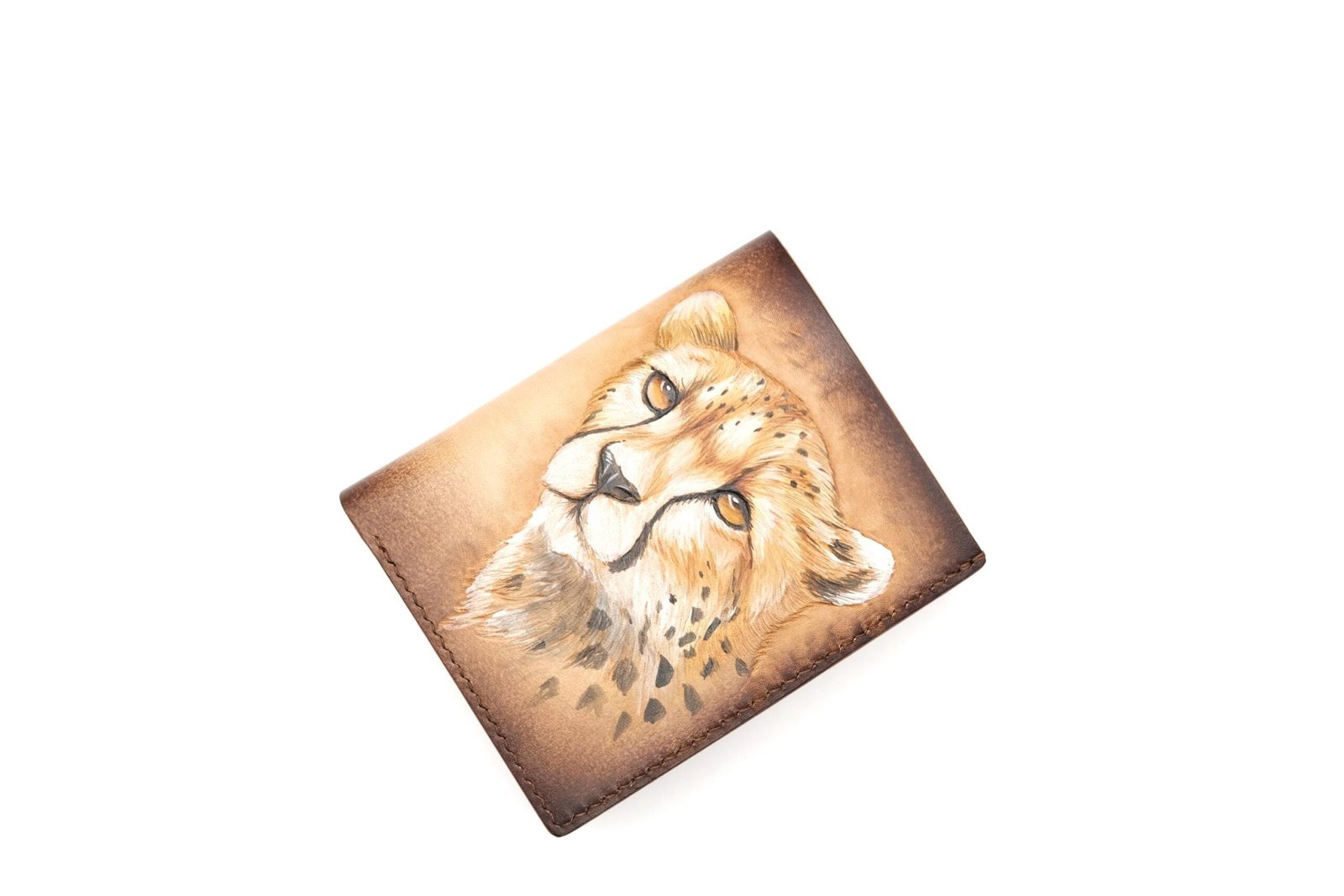 Vertical Bifold Leather Wallet with Hand-Carved Cheetah – Handmade Wild Cat Wallet, Safari Gift for Him - Image 2