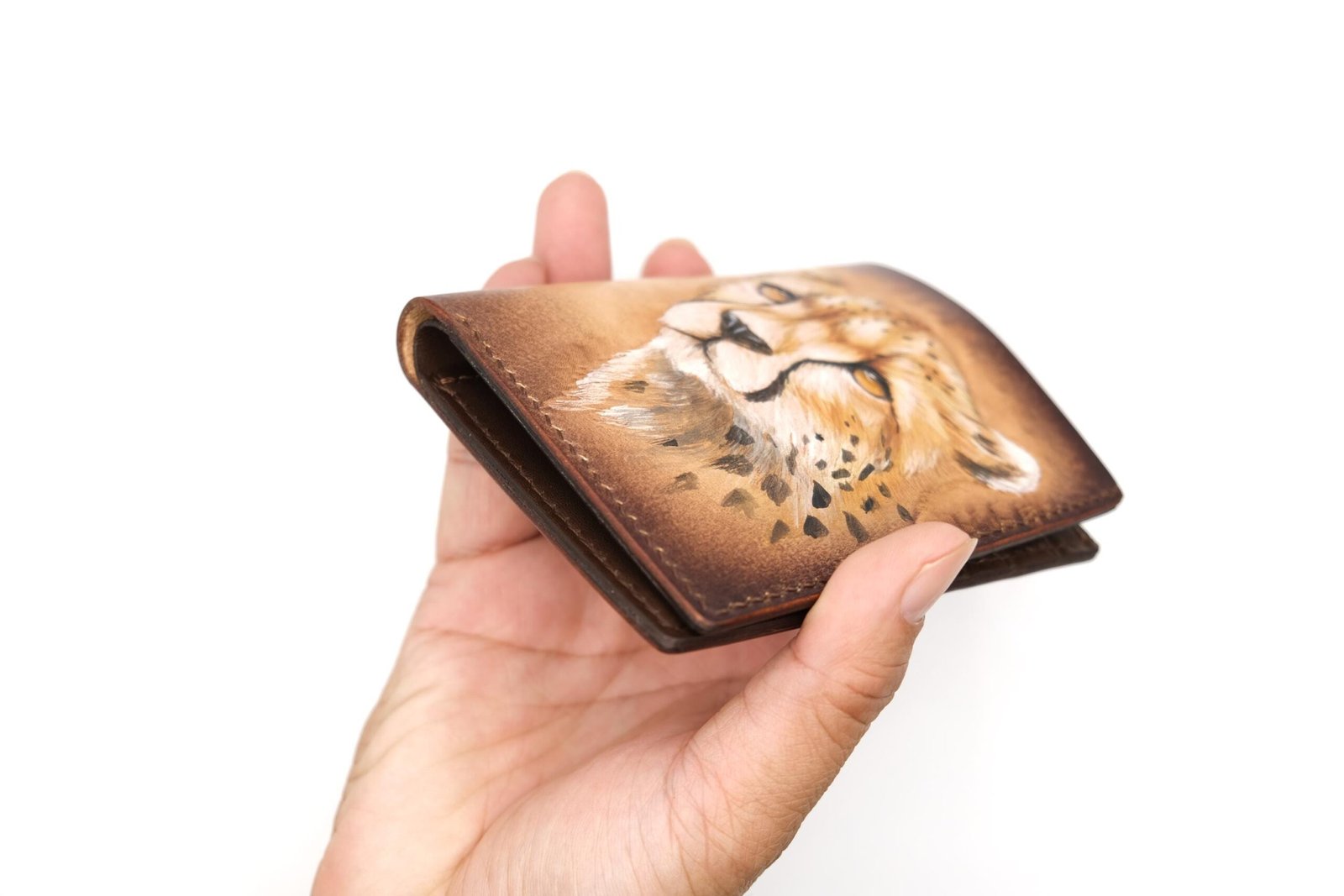 Vertical Bifold Leather Wallet with Hand-Carved Cheetah – Handmade Wild Cat Wallet, Safari Gift for Him - Image 6