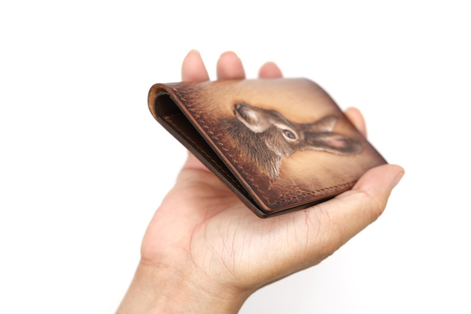 Vertical Bifold Leather Wallet with Hand-Carved Rabbit – Bunny Wallet, Gift for Him or Her - Image 8