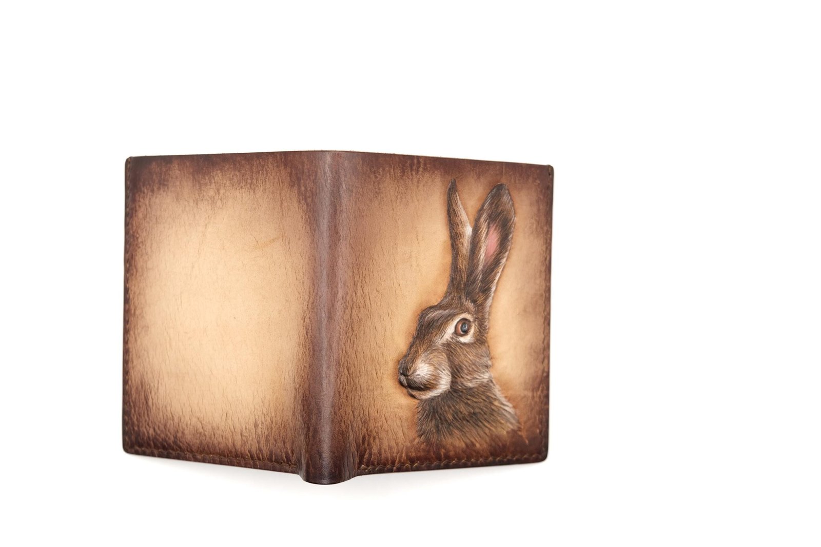 Vertical Bifold Leather Wallet with Hand-Carved Rabbit – Bunny Wallet, Gift for Him or Her - Image 5