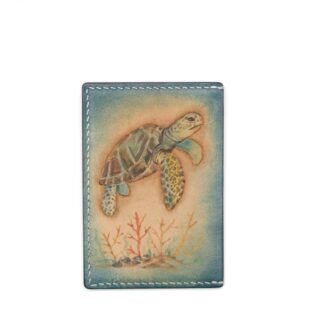 Hand-Carved Leather Card Holder with Sea Turtle – Gift for Ocean Lovers