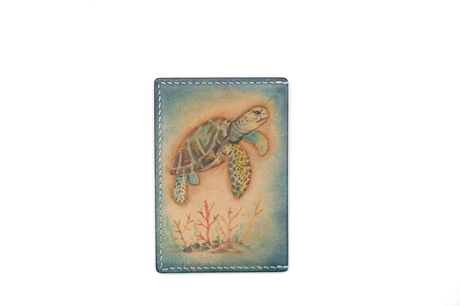 Hand-Carved Leather Card Holder with Sea Turtle – Gift for Ocean Lovers