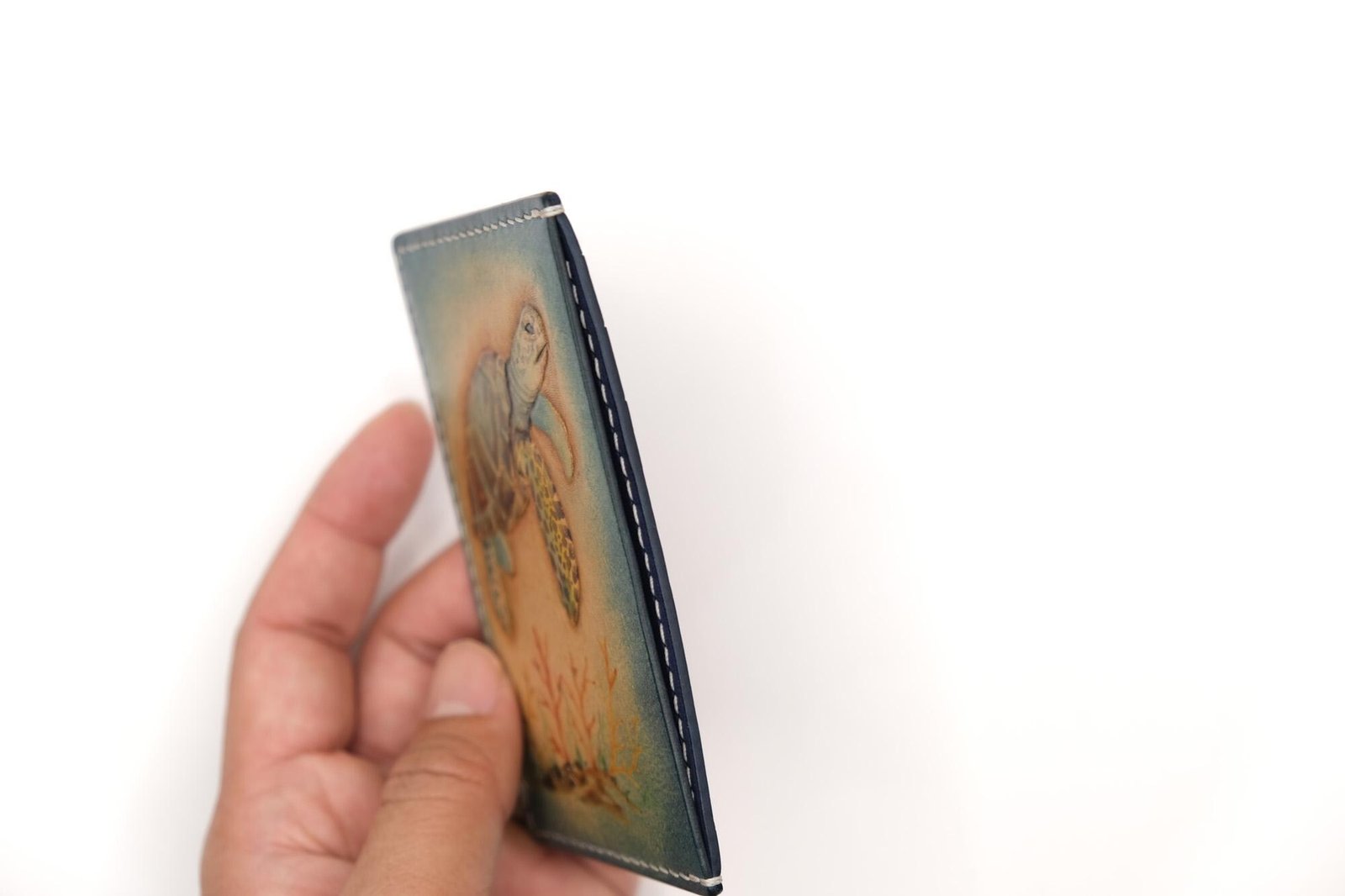 Hand-Carved Leather Card Holder with Sea Turtle – Gift for Ocean Lovers - Image 10