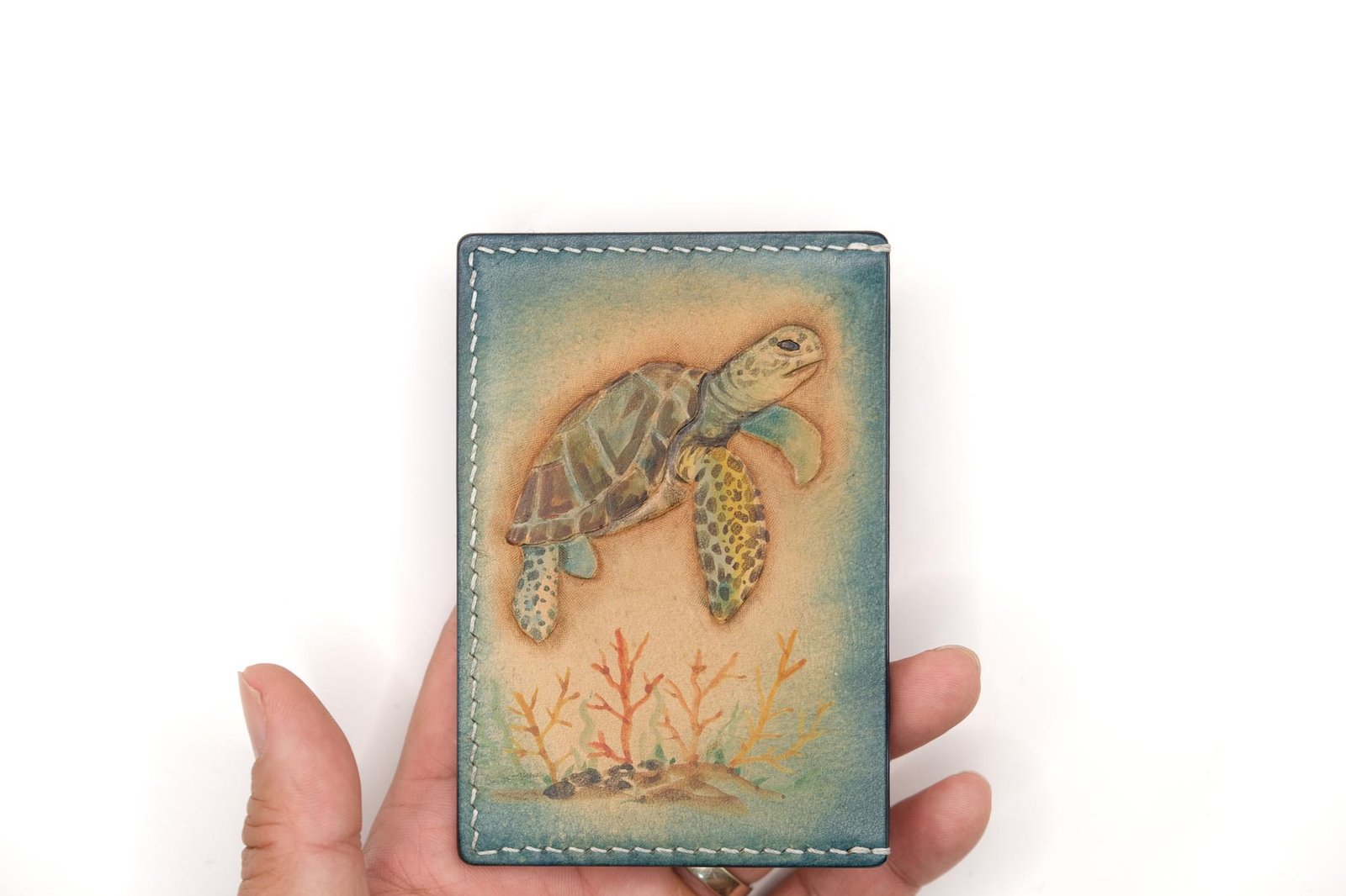Hand-Carved Leather Card Holder with Sea Turtle – Gift for Ocean Lovers - Image 7