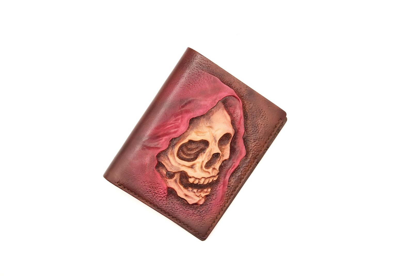 Vertical Bifold Leather Wallet with Grim Reaper Skull – Gothic Wallet – Gift for Him – Skull Art Wallet - Image 4