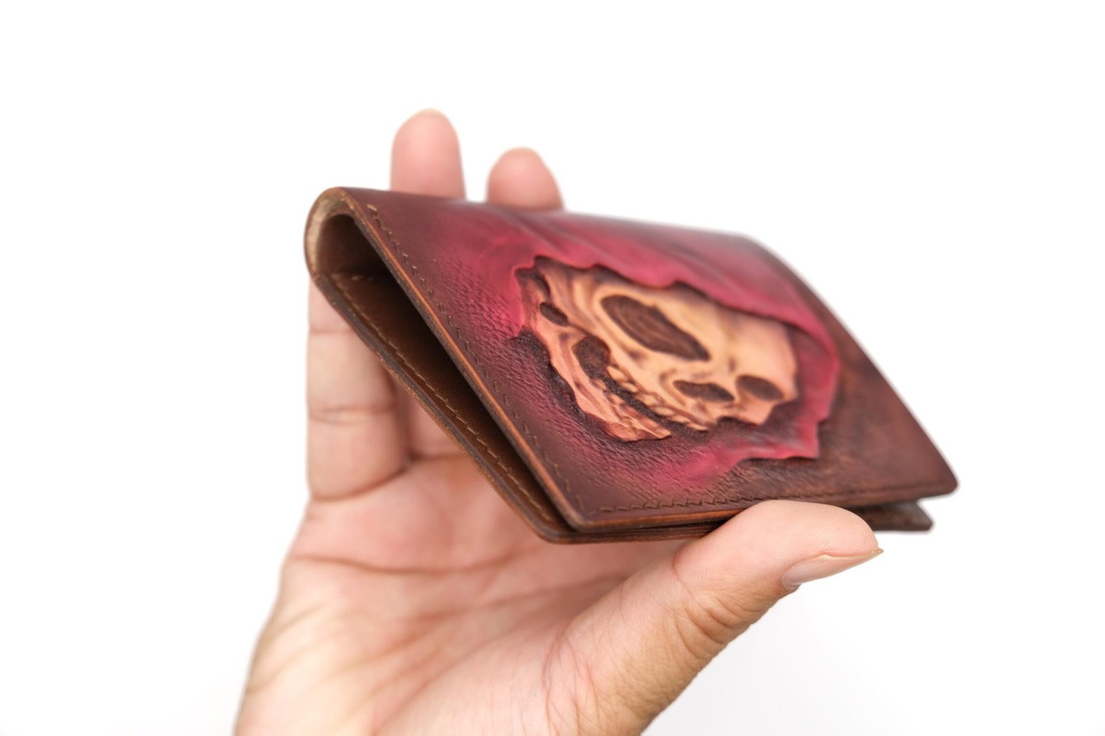 Vertical Bifold Leather Wallet with Grim Reaper Skull – Gothic Wallet – Gift for Him – Skull Art Wallet - Image 3