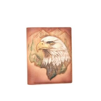 Tall Bifold Leather Wallet with Hand-Carved Bald Eagle – Handmade Leather Wallet, American Symbol, Gift for Him