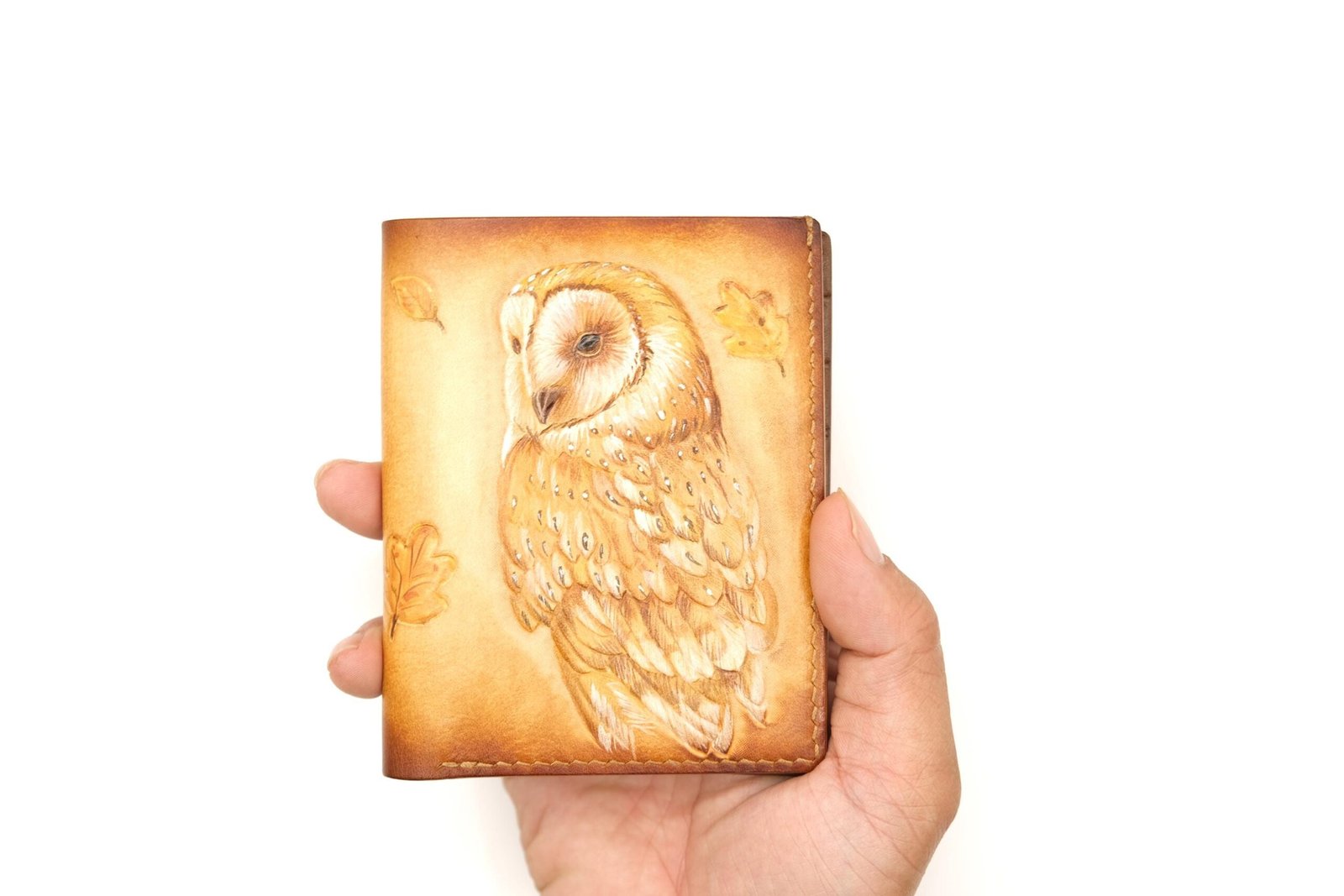 Tall Bifold Leather Wallet with Hand-Carved Barn Owl – Owl Art Wallet, Wildlife Gift, Gift for Her - Image 5