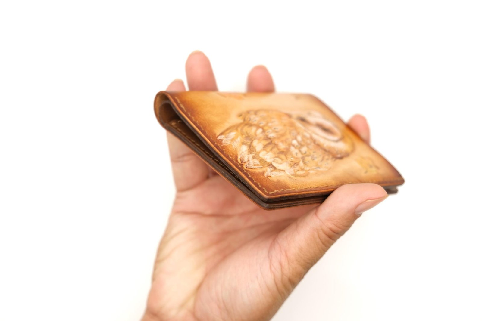 Tall Bifold Leather Wallet with Hand-Carved Barn Owl – Owl Art Wallet, Wildlife Gift, Gift for Her - Image 6