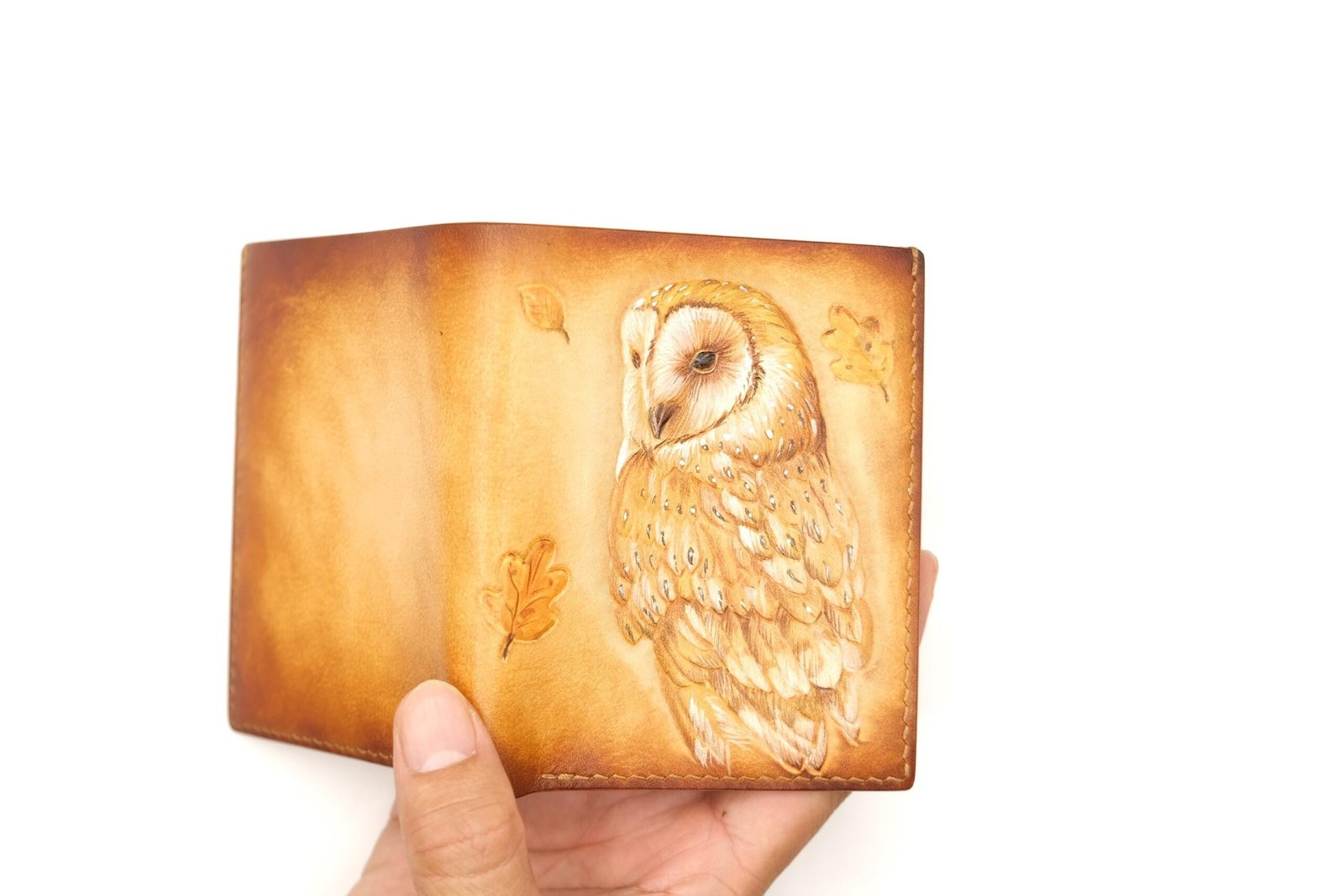 Tall Bifold Leather Wallet with Hand-Carved Barn Owl – Owl Art Wallet, Wildlife Gift, Gift for Her - Image 9