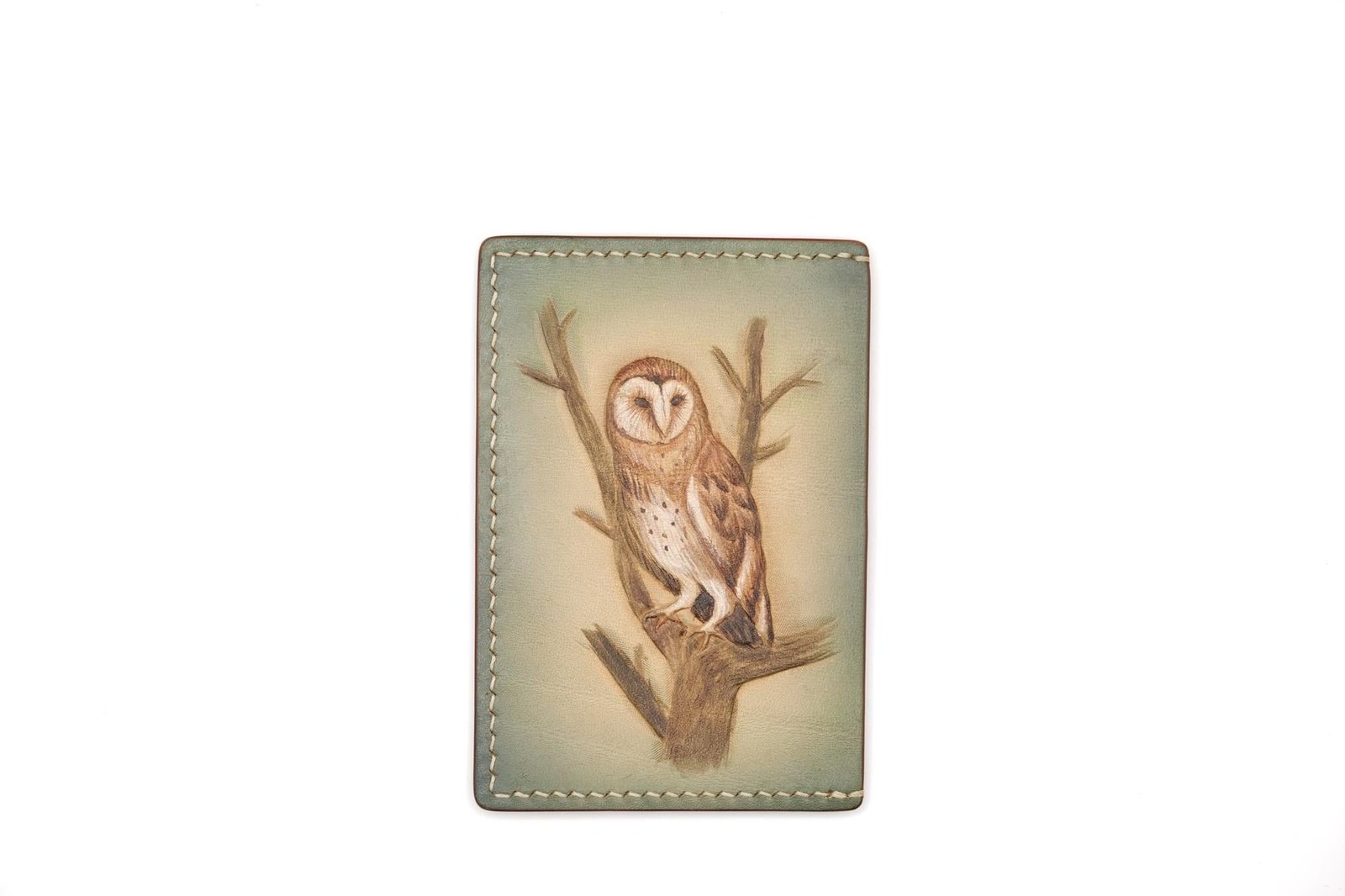 Hand-Carved Leather Card Holder with Barn Owl – Woodland Slim Wallet