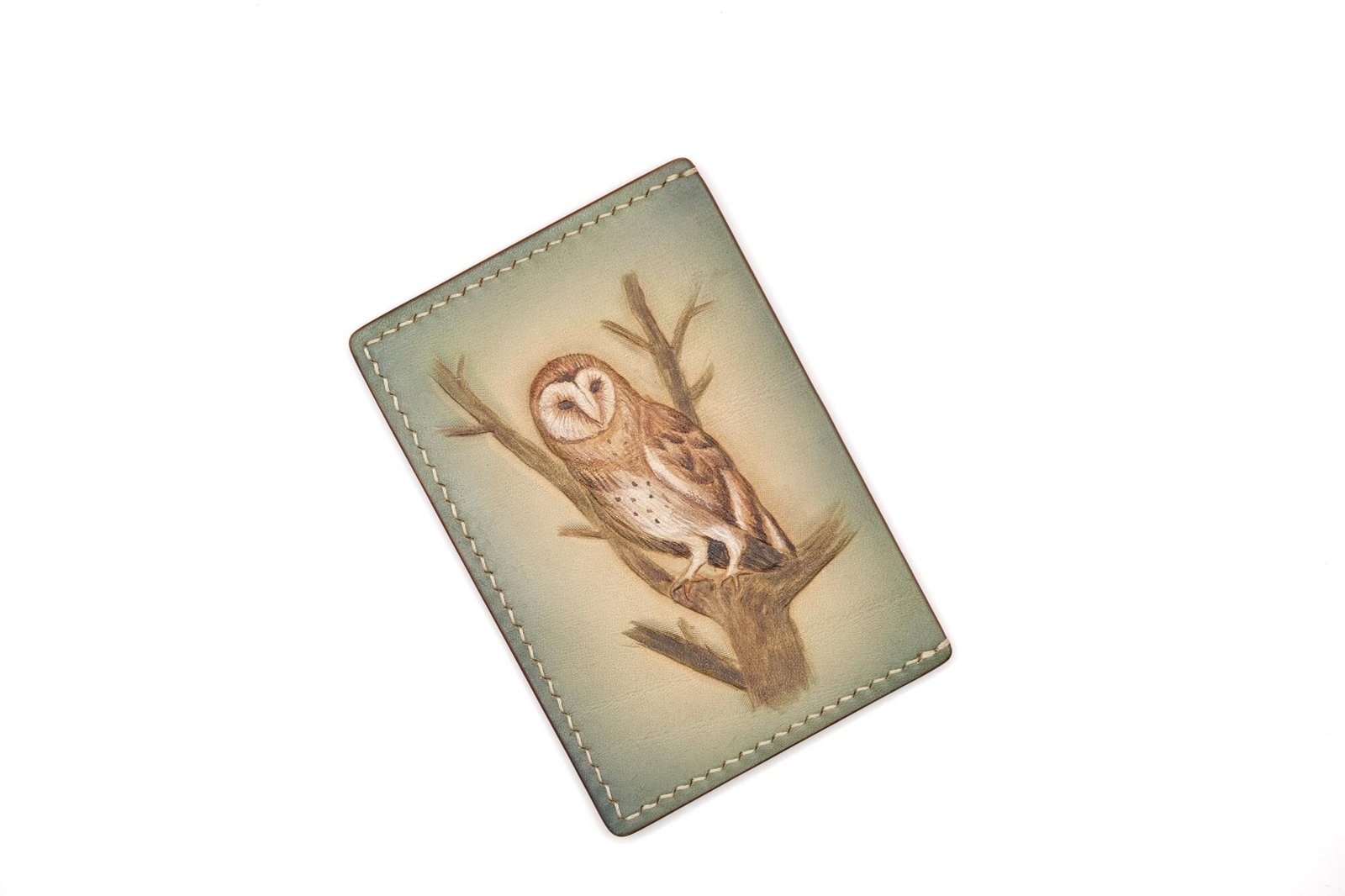 Hand-Carved Leather Card Holder with Barn Owl – Woodland Slim Wallet - Image 4