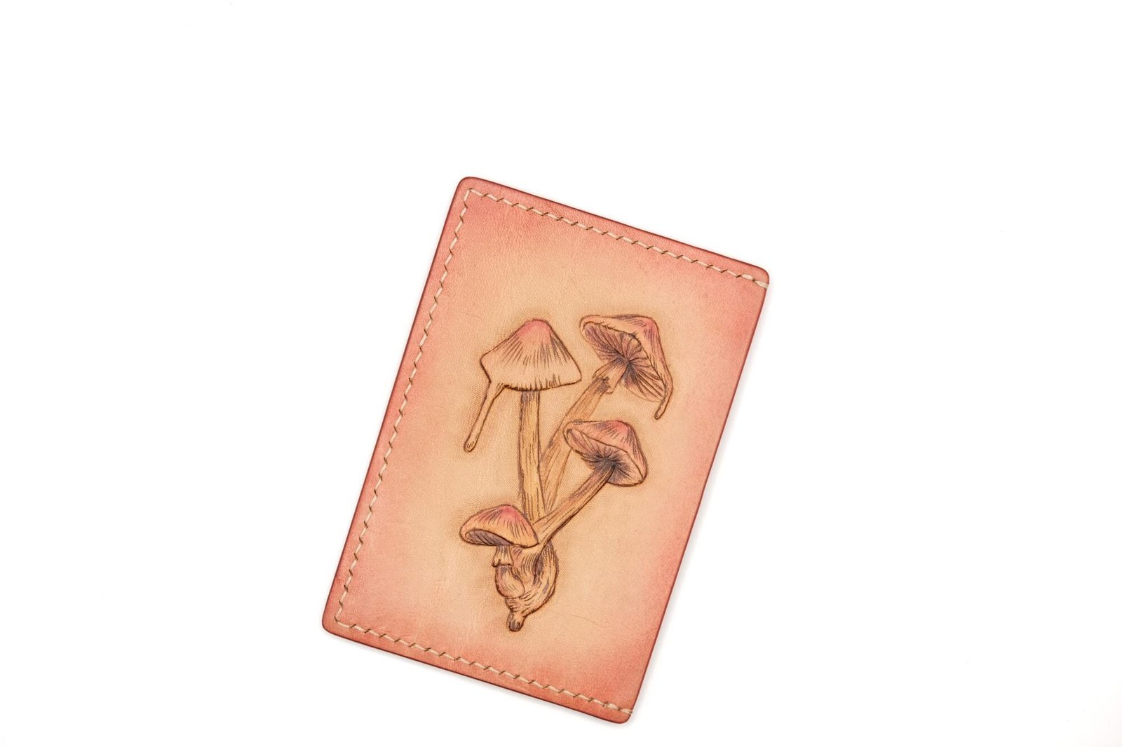 Hand-Carved Leather Card Holder with Mushrooms – Slim Wallet – Handmade Forest-Inspired Leather Card Case - Image 4