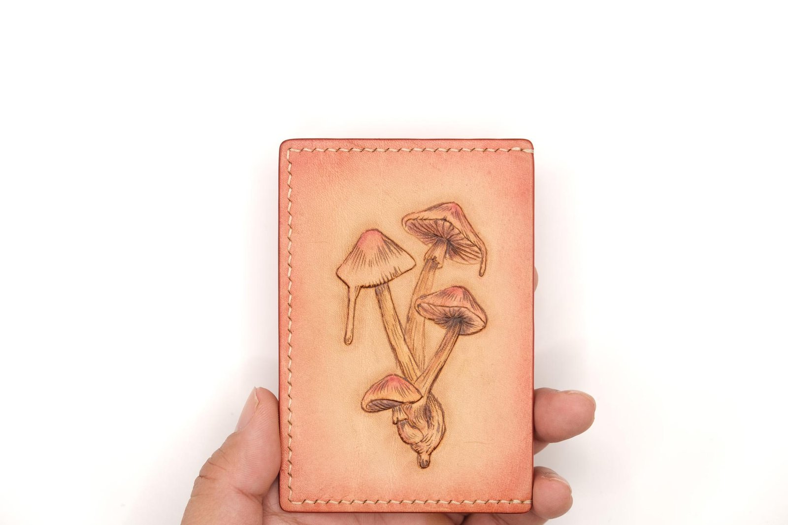Hand-Carved Leather Card Holder with Mushrooms – Slim Wallet – Handmade Forest-Inspired Leather Card Case - Image 7