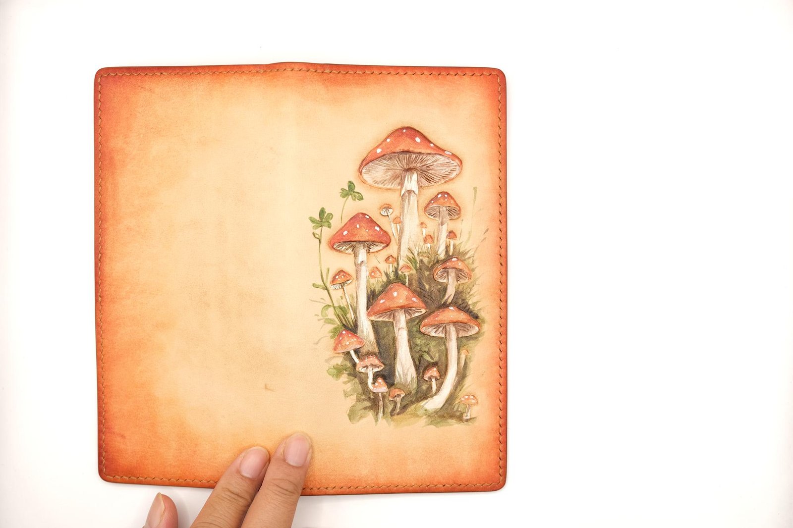 Hand-Carved Leather Long Wallet with Mushrooms – Forest-Inspired Leather Clutch – Botanical Fungi Wallet - Image 6