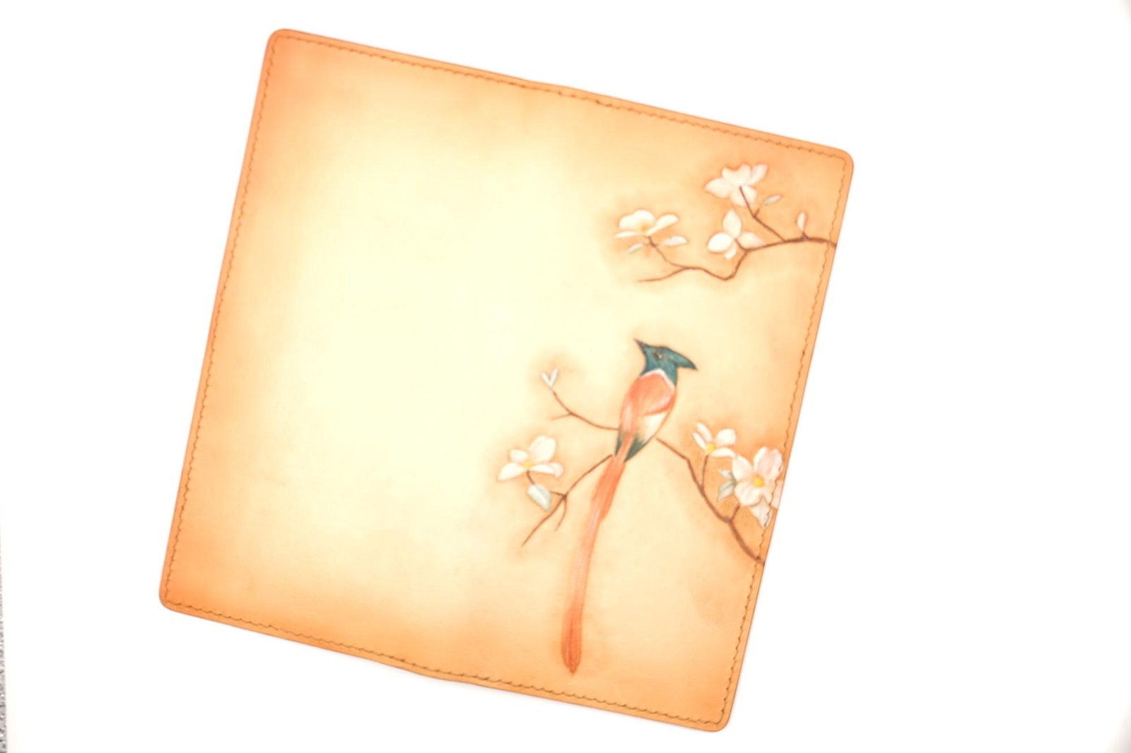 Hand-Tooled Leather Long Wallet with Bird and Blossoms – Handmade Leather Wallet with Long-Tailed Bird - Image 4