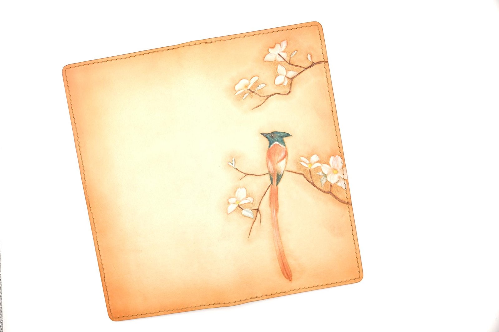 Hand-Tooled Leather Long Wallet with Bird and Blossoms – Handmade Leather Wallet with Long-Tailed Bird - Image 5