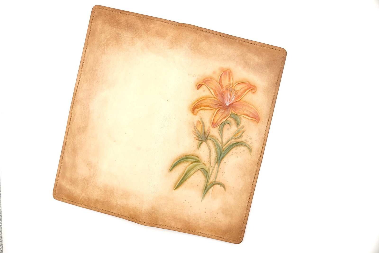 Hand-Tooled Leather Long Wallet with Orange Lily – Botanical Leather Clutch – Handmade Nature Gift for Her - Image 5