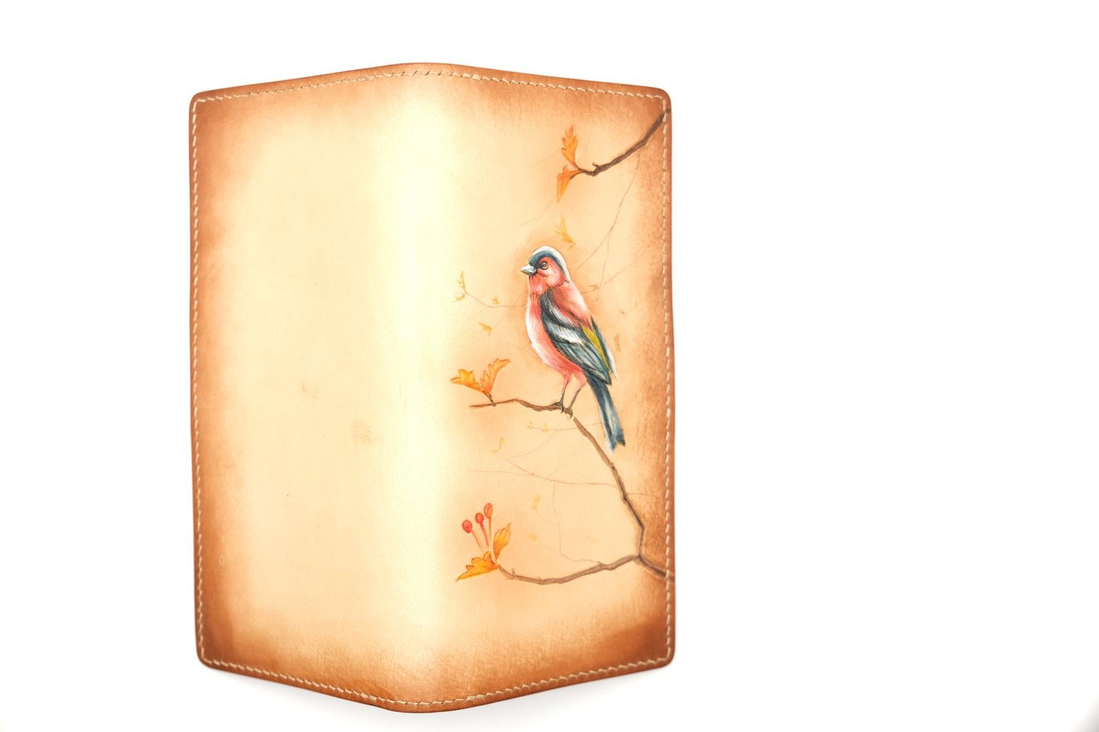 Hand-Tooled Leather Long Wallet with Bullfinch – Songbird – Hand-Carved Bird Wallet - Image 4