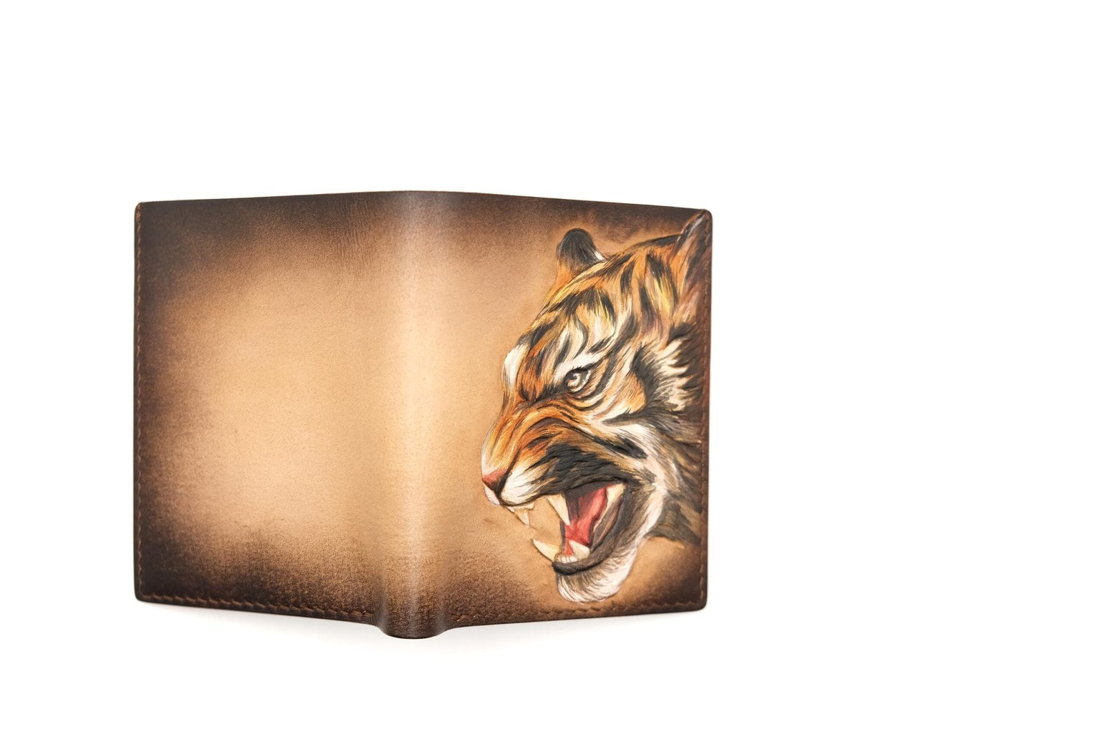 Tall Bifold Leather Wallet with Hand-Carved Roaring Tiger – Unique Gift for Men - Image 3